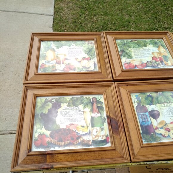 SET OF FIVE WATERCOLOR WINE PRINTS IN STEPPED PINE WOOD FRAMES WITH GLASS - Picture 6 of 16
